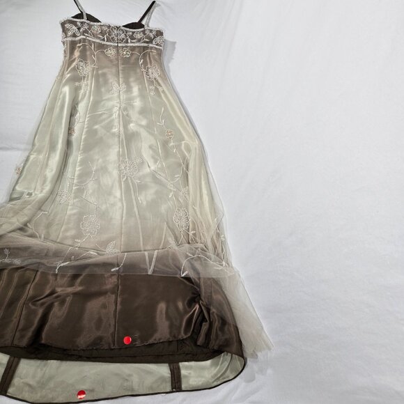 Vintage CACHE 90 Brown-Green Ombré Babydoll Front Split Flowy Formal Gown Size 6 - Picture 5 of 17